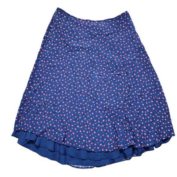 Talbots Midi Skirt Size 16 Blue Red Heart Print Flowy A-Line - Picture 1 of 7